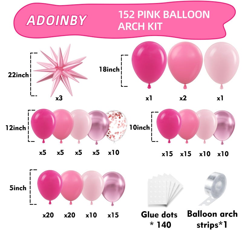 ADOINBY Pink Balloon Arch Kit, 152Pcs Hot Pink Metallic Pink Shades of Pink and Confetti Balloon Garland kit, Different Size Balloons for Girl Birthday Baby Shower Princess Wedding Party Decorations - Image 2