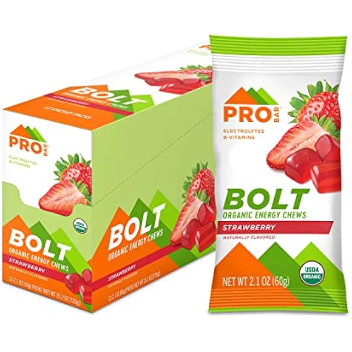 PROBAR - Bolt Organic Energy Chews, Strawberry, Non-GMO, Gluten-Free, USDA Certified Organic, Healthy, Natural Energy, Fast Fuel Gummies with Vitamins B & C (12 Count) - Image 1