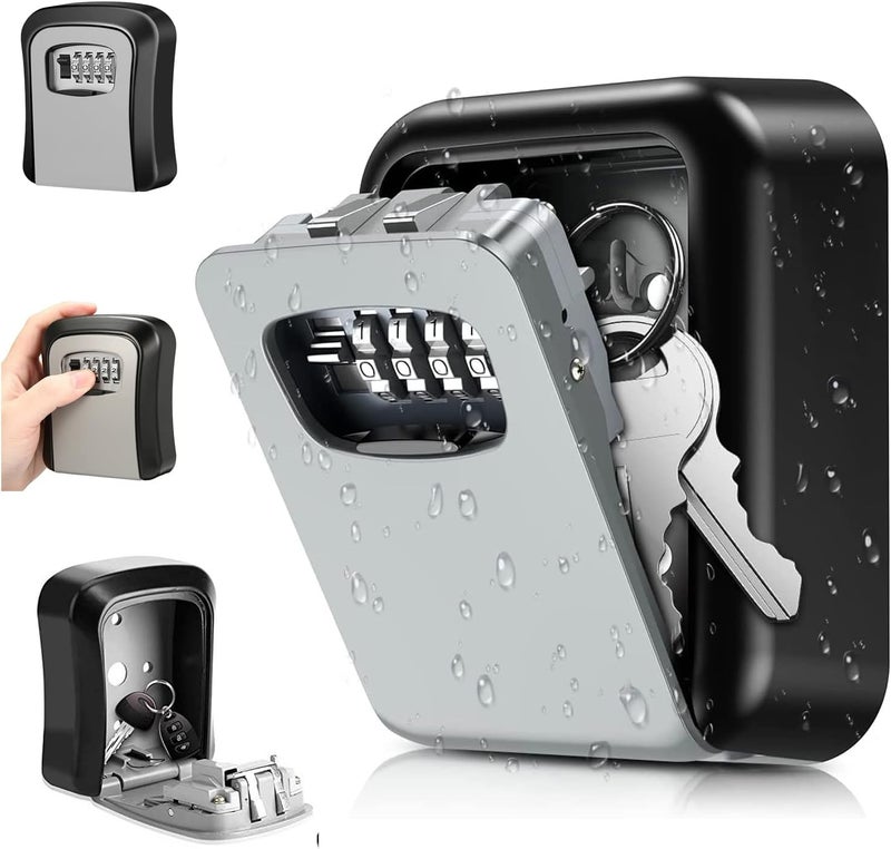 لينجي صندوق قفل المفاتيح، صندوق مفاتيح معدني قابل لإعادة الضبط بأربعة أوضاع، مع مزلاج قفل قابل للإزالة، صندوق قفل مفاتيح مثبت على الحائط، مقاوم للمطرقة، مقاوم للطقس، مخفي مفاتيح منزلي، مناسب لمفاتيح المدرسة/المكتب/السيارة - Image 1