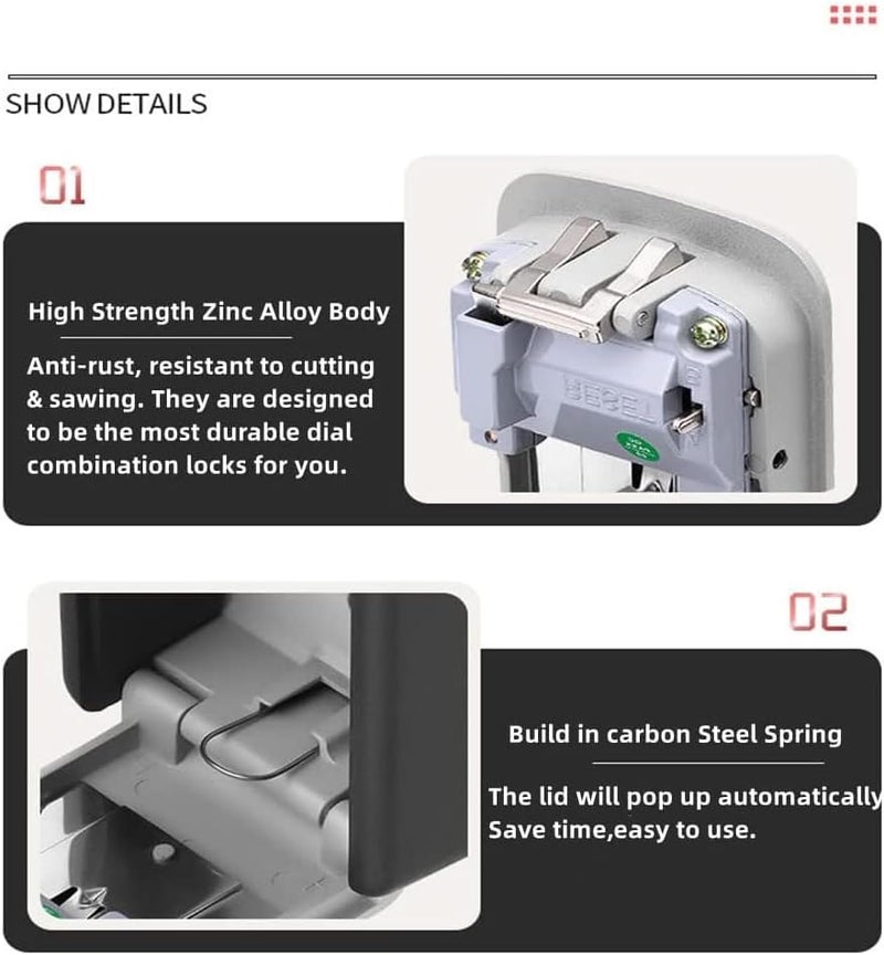 لينجي صندوق قفل المفاتيح، صندوق مفاتيح معدني قابل لإعادة الضبط بأربعة أوضاع، مع مزلاج قفل قابل للإزالة، صندوق قفل مفاتيح مثبت على الحائط، مقاوم للمطرقة، مقاوم للطقس، مخفي مفاتيح منزلي، مناسب لمفاتيح المدرسة/المكتب/السيارة - Image 3