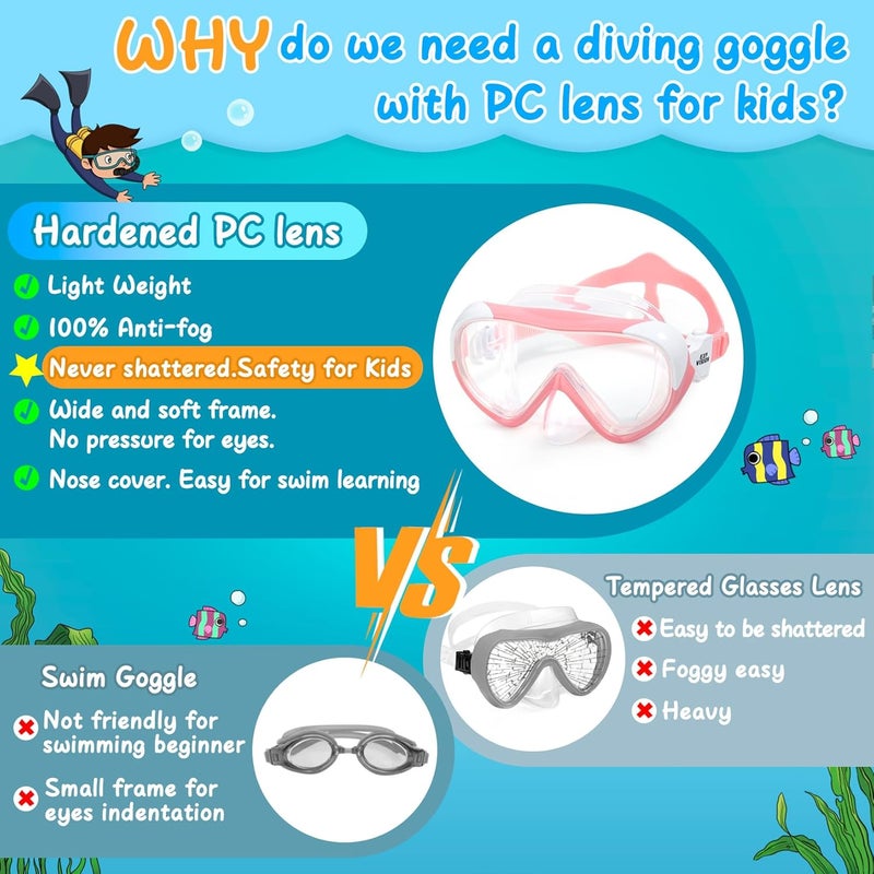 EXP VISION Kinder Taucherbrille, Kinder-Schwimmmaske 180 Anti-Fog-Tauchmaske, Kinder-Schwimmbrille mit Nasenabdeckung Auslaufsichere Schwimmbrille Anti-Shattered Lens fr Jugendliche 4-15 - Image 4