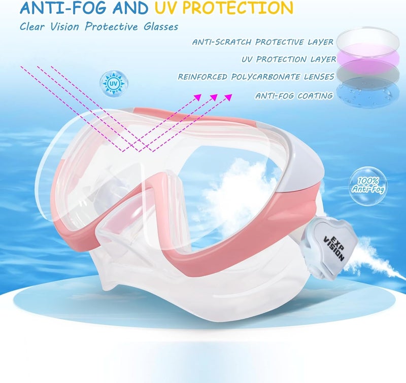 EXP VISION Kinder Taucherbrille, Kinder-Schwimmmaske 180 Anti-Fog-Tauchmaske, Kinder-Schwimmbrille mit Nasenabdeckung Auslaufsichere Schwimmbrille Anti-Shattered Lens fr Jugendliche 4-15 - Image 3