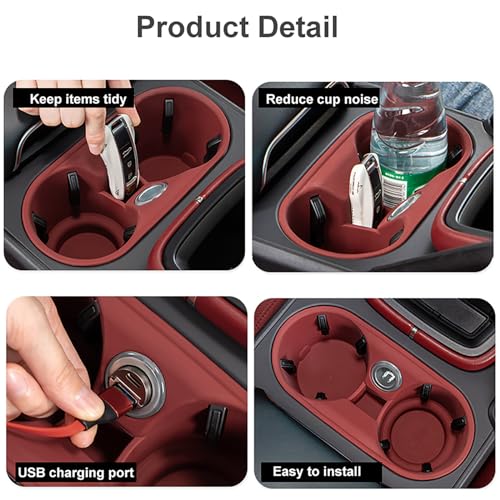 Speechn Cup Holder Coasters for Cayenne Accessories, Silicone Non-Slip Car Cup Holder Insert for Porsche 2011-2017 Cayenne Car Accessories (for Cayenne 2011-2017 Red) - Image 3