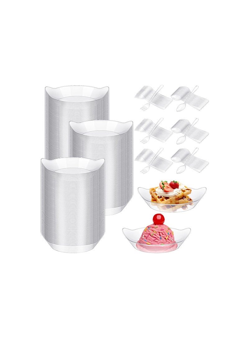 SOLARAE 100 Pack Clear Mini Appetizer Plates, Small Disposable Plastic Plates Set with 100 Mini Forks and 100 Plastic Spoons for Weddings, Parties, and Desserts. Perfect for Serving Dishes! - Image 4