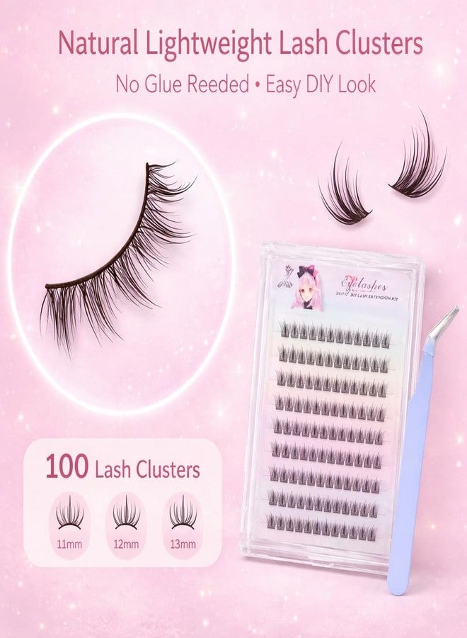 BAERFIT BAREFIT 11-13mm 100Pcs Self Adhesive Eyelashes False Eyelash Clusters Eye Lashes for Women False Eyelashes Self Stick Cluster Lashes Eyelash Glue Eyelash Clusters with Tweezers Eyelash Extension Kit - Image 3