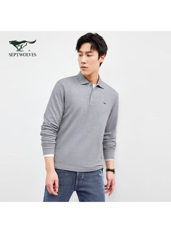 Septwolves Men's Long Sleeve Polo Shirt With Collar, Pure Cotton, Colorful Small Wolf Logo, Business Casual Breathable Polo Top For Men - Image 1