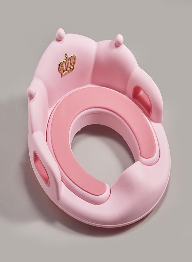 GUCHIGU Baby Potty Training Seat for Kids, Western Toilet Potty Ring with Soft cushion seat with Handle, Fits Round & Oval Toilets, Non Slip with Splash Guard Potty Seat (PTS3108A, Pink) - Image 1