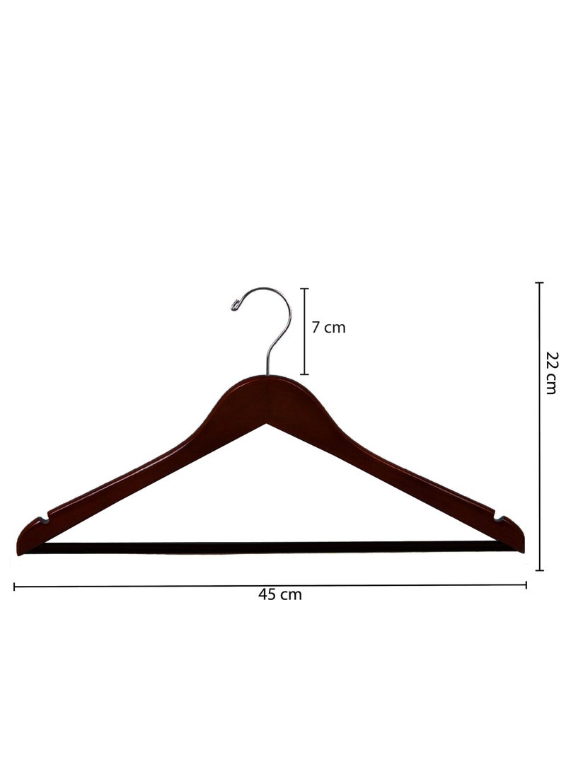 Wooden Coat Hangers Smooth Finish with Non-Slip Bar, Swivel Hook & Shoulder Notches, Dark Brown with Black Bar (10 PCS) - Image 2