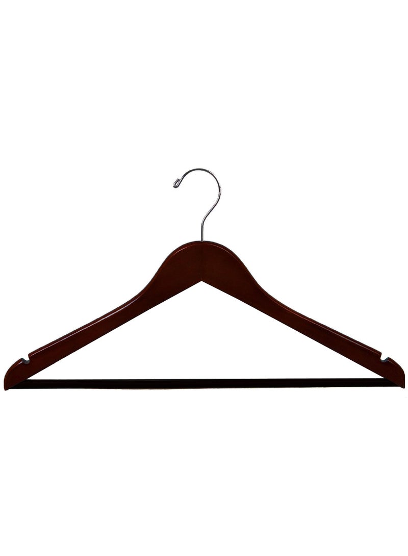 Wooden Coat Hangers Smooth Finish with Non-Slip Bar, Swivel Hook & Shoulder Notches, Dark Brown with Black Bar (10 PCS) - Image 3
