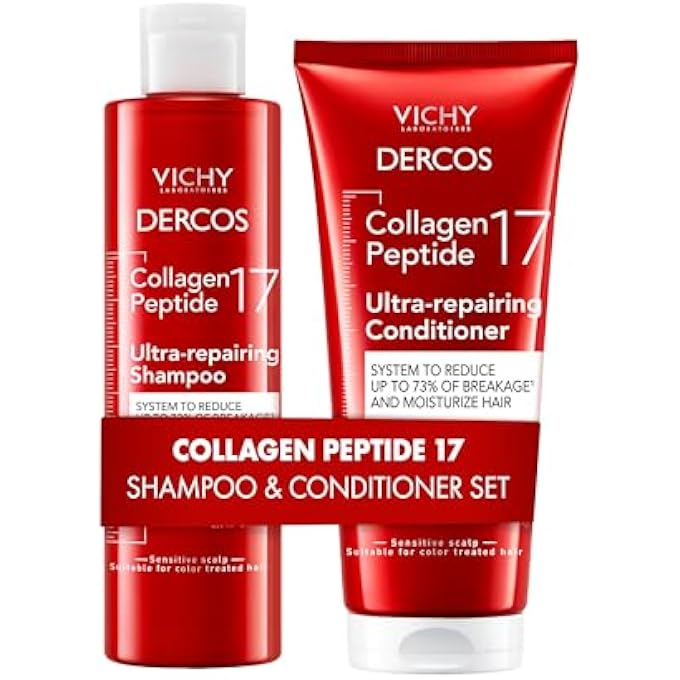 CURLSMITH VICHY Dercos Collagen Peptide 17 Ultra Repairing Shampoo + Conditioner, Anti Hair Fall & Bond Repair for Damaged Weak Hair, Strengthens, Reduces Breakage, Boosts Volume