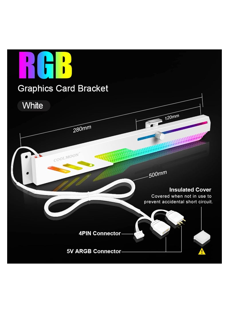SYOSI - Graphics Card GPU Support Bracket, 5V 3Pin ARGB Dual Interface & Small 4Pin Interface RGB Video Card Holder, 2 PCIE Slots Easy Installation GPU Bracket for 99% Cases - Image 1