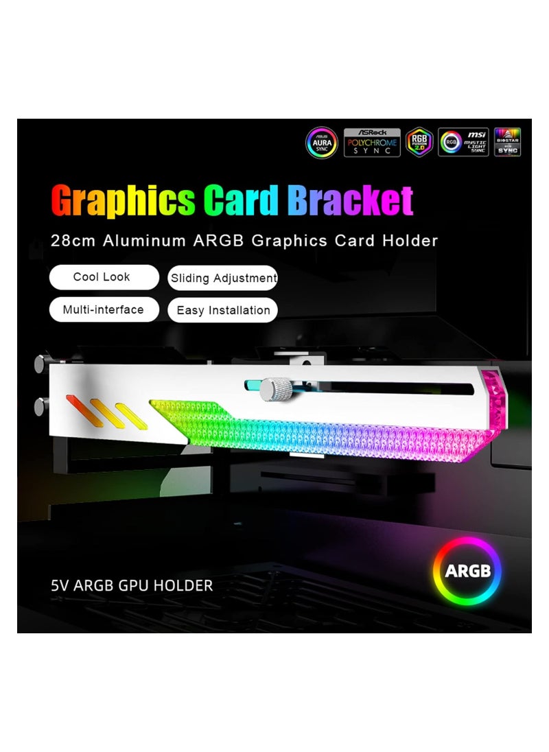 SYOSI - Graphics Card GPU Support Bracket, 5V 3Pin ARGB Dual Interface & Small 4Pin Interface RGB Video Card Holder, 2 PCIE Slots Easy Installation GPU Bracket for 99% Cases - Image 1