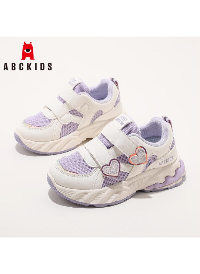 Abc Kids Girls' Easy-on Off Sports Shoes Fashion Princess Comfortable Kids Running Shoes 3630py Beige Purple Size 33 - Image 1