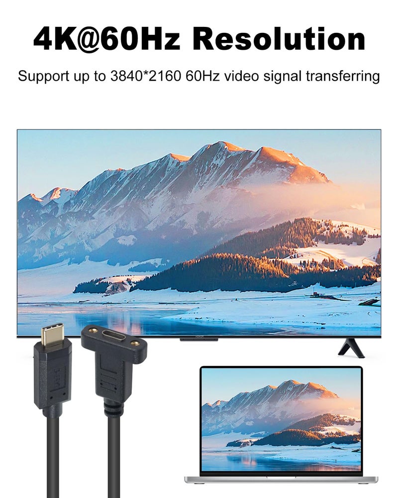 Poyiccot USB 3.1 Type C Extension Cable 1ft, Short USB C Panel Mount Extension Cable, 10Gbps & 60W 3.1 Gen 2 USB C Screw Panel Mount Connector Support Charging & Data for PC, Mobile Phone - Image 4