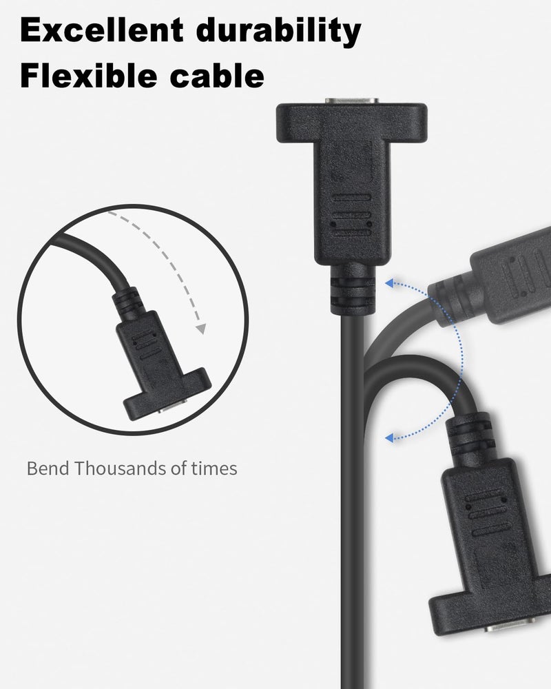 Poyiccot USB 3.1 Type C Extension Cable 1ft, Short USB C Panel Mount Extension Cable, 10Gbps & 60W 3.1 Gen 2 USB C Screw Panel Mount Connector Support Charging & Data for PC, Mobile Phone - Image 5