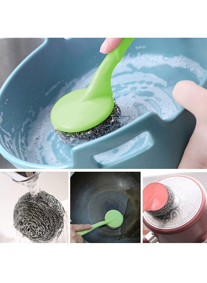 امزجير عبوة من 2 فرشاة تنظيف من الفولاذ المقاوم للصدأ مع مقبض وفرشاة تنظيف مع 4 فرش إضافية من الفولاذ لتنظيف الأطباق/الأحواض، أداة تنظيف المطبخ من الفولاذ | فرشاة | متعدد الألوان | عبوة من 2 - Image 5