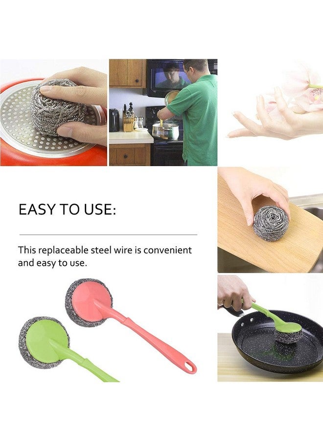 امزجير عبوة من 2 فرشاة تنظيف من الفولاذ المقاوم للصدأ مع مقبض وفرشاة تنظيف مع 4 فرش إضافية من الفولاذ لتنظيف الأطباق/الأحواض، أداة تنظيف المطبخ من الفولاذ | فرشاة | متعدد الألوان | عبوة من 2 - Image 4
