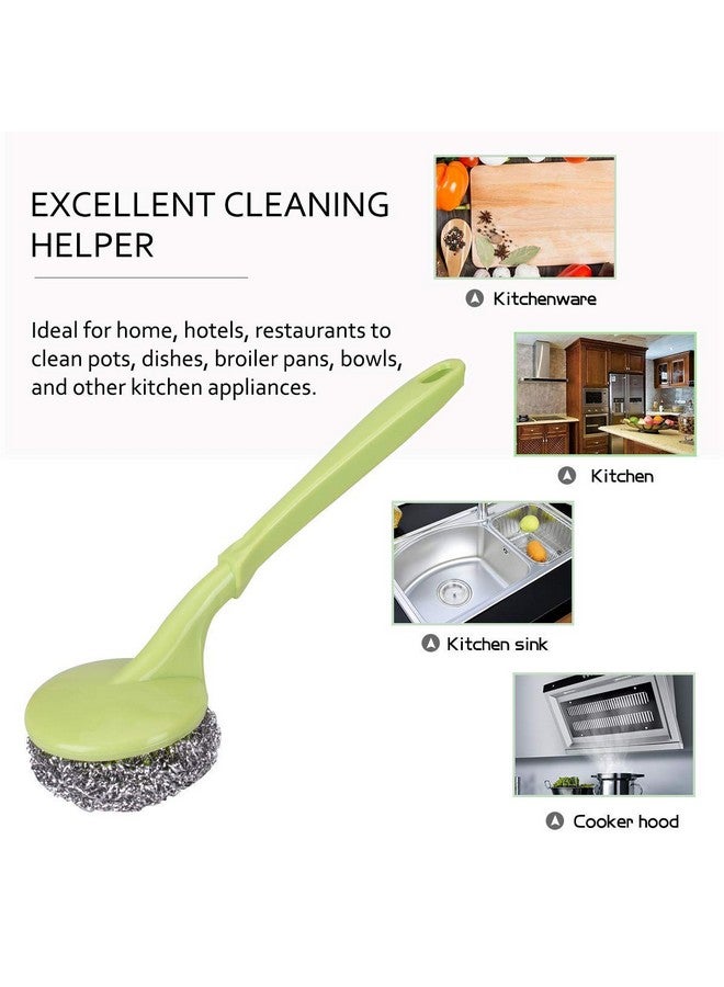 امزجير عبوة من 2 فرشاة تنظيف من الفولاذ المقاوم للصدأ مع مقبض وفرشاة تنظيف مع 4 فرش إضافية من الفولاذ لتنظيف الأطباق/الأحواض، أداة تنظيف المطبخ من الفولاذ | فرشاة | متعدد الألوان | عبوة من 2 - Image 3