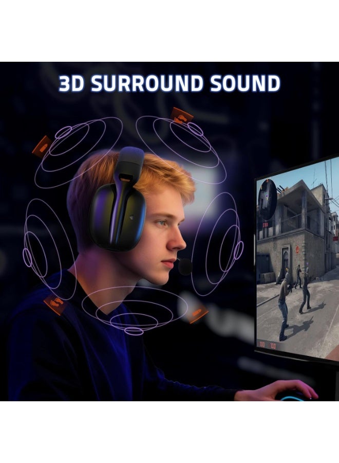 هجوم القرش سماعة ألعاب لاسلكية L80PRO، ثلاثية الأوضاع (2.4 جيجاهرتز/بلوتوث 5.3/سلكي)، مكبرات صوت 40 مم، زمن استجابة منخفض للغاية 20 مللي ثانية، ميكروفونان مزدوجان لإلغاء الضوضاء، راحة فائقة بفضل رغوة الذاكرة، متوافقة مع أجهزة الكمبيوتر الشخصية/بلاي ستيشن 5/إكس بوكس/سويتش/الهواتف المحمولة | أسود - Image 3