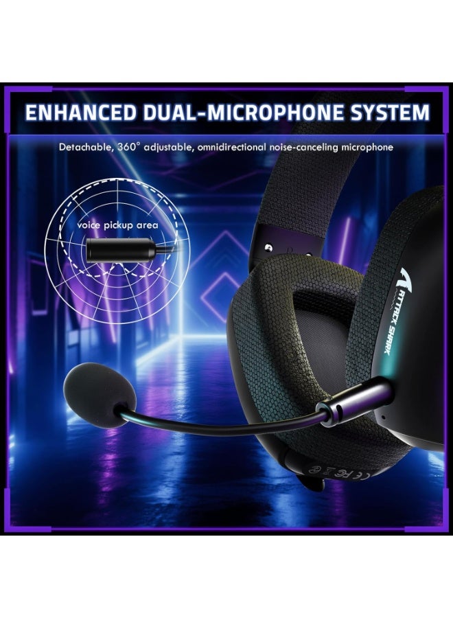 هجوم القرش سماعة ألعاب لاسلكية L80PRO، ثلاثية الأوضاع (2.4 جيجاهرتز/بلوتوث 5.3/سلكي)، مكبرات صوت 40 مم، زمن استجابة منخفض للغاية 20 مللي ثانية، ميكروفونان مزدوجان لإلغاء الضوضاء، راحة فائقة بفضل رغوة الذاكرة، متوافقة مع أجهزة الكمبيوتر الشخصية/بلاي ستيشن 5/إكس بوكس/سويتش/الهواتف المحمولة | أسود - Image 5