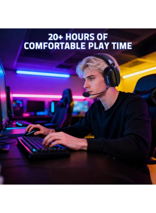 هجوم القرش سماعة ألعاب لاسلكية L80PRO، ثلاثية الأوضاع (2.4 جيجاهرتز/بلوتوث 5.3/سلكي)، مكبرات صوت 40 مم، زمن استجابة منخفض للغاية 20 مللي ثانية، ميكروفونان مزدوجان لإلغاء الضوضاء، راحة فائقة بفضل رغوة الذاكرة، متوافقة مع أجهزة الكمبيوتر الشخصية/بلاي ستيشن 5/إكس بوكس/سويتش/الهواتف المحمولة | أسود - Image 2