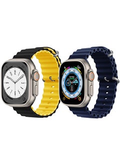 IAF Silicone Ocean Band Strap for Apple Watch Ultra 8 49mm Black/Yellow Double Side Strap with Navy Blue Single Color Strap Set of 2 
