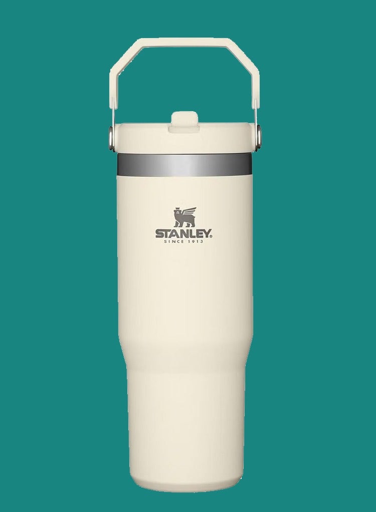 IceFlow 30 oz Stainless Steel Tumbler with Leak-Resistant Flip Straw – Vacuum Insulated Water Bottle for Home, Office & Travel – Reusable, BPA-Free, Durable & Portable – Keeps Drinks Cold for 12 Hours – Cream Color