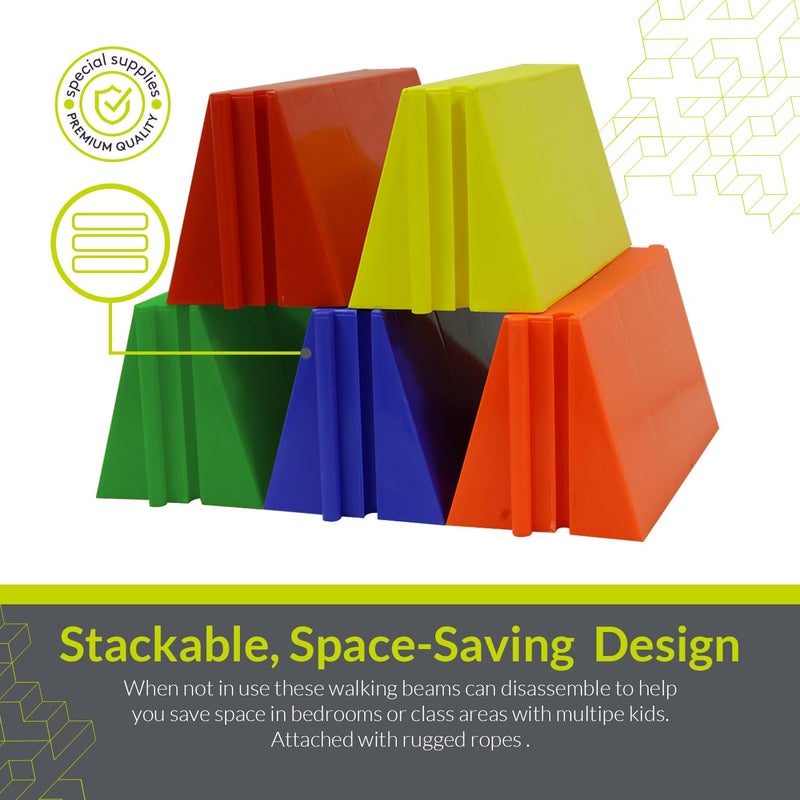 GISCO جسر المشي للأطفال - مجموعة من 5 عوارض توازن متعددة الألوان | لعبة التوازن والتنسيق للأطفال | معدات لعب ممتعة داخلية وخارجية للأطفال | تصميم متين وآمن - Image 3