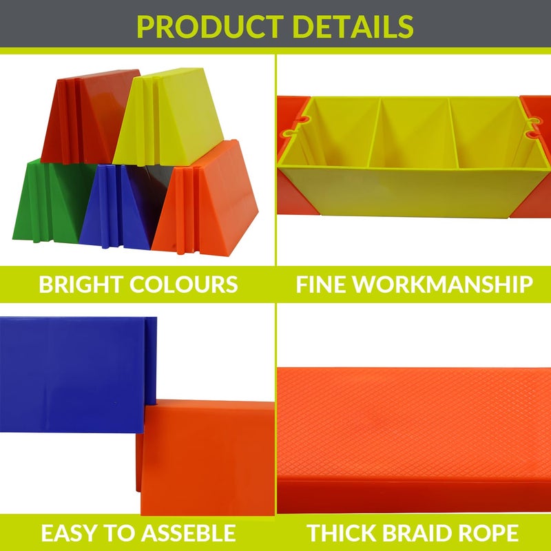 GISCO جسر المشي للأطفال - مجموعة من 5 عوارض توازن متعددة الألوان | لعبة التوازن والتنسيق للأطفال | معدات لعب ممتعة داخلية وخارجية للأطفال | تصميم متين وآمن - Image 5