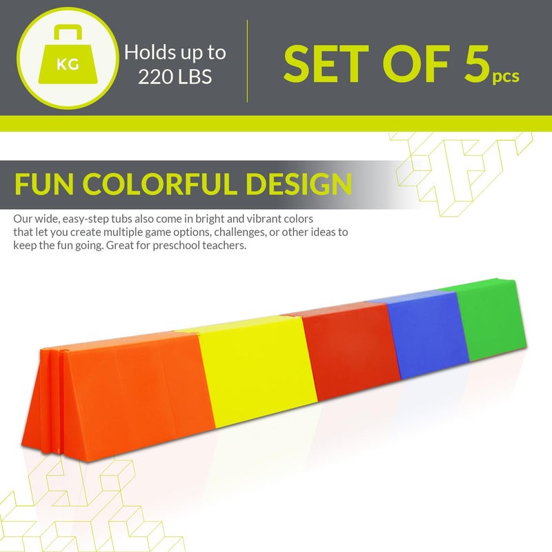 GISCO جسر المشي للأطفال - مجموعة من 5 عوارض توازن متعددة الألوان | لعبة التوازن والتنسيق للأطفال | معدات لعب ممتعة داخلية وخارجية للأطفال | تصميم متين وآمن - Image 2