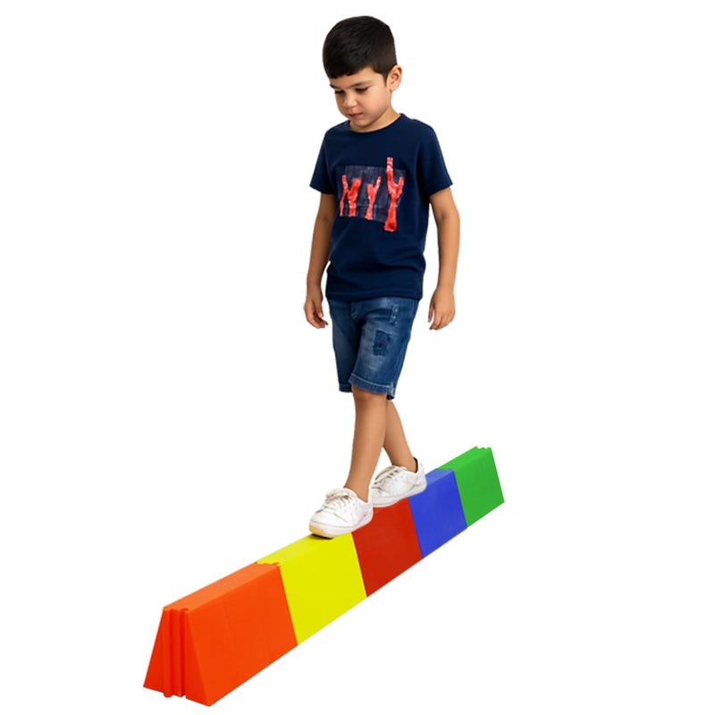 GISCO جسر المشي للأطفال - مجموعة من 5 عوارض توازن متعددة الألوان | لعبة التوازن والتنسيق للأطفال | معدات لعب ممتعة داخلية وخارجية للأطفال | تصميم متين وآمن - Image 1