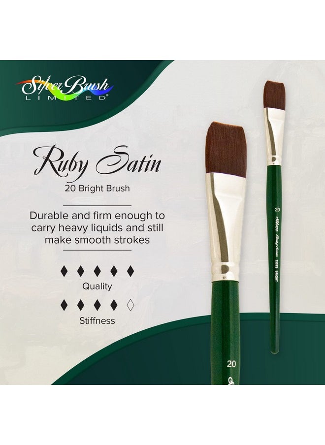 سيلفر براش ليمتد فرشاة طلاء Silver Brush Limited 2502S-20 Ruby Satin Bright للألوان الزيتية والأكريليكية والدهانات الثقيلة، مقاس 20، مقبض قصير  - Image 2