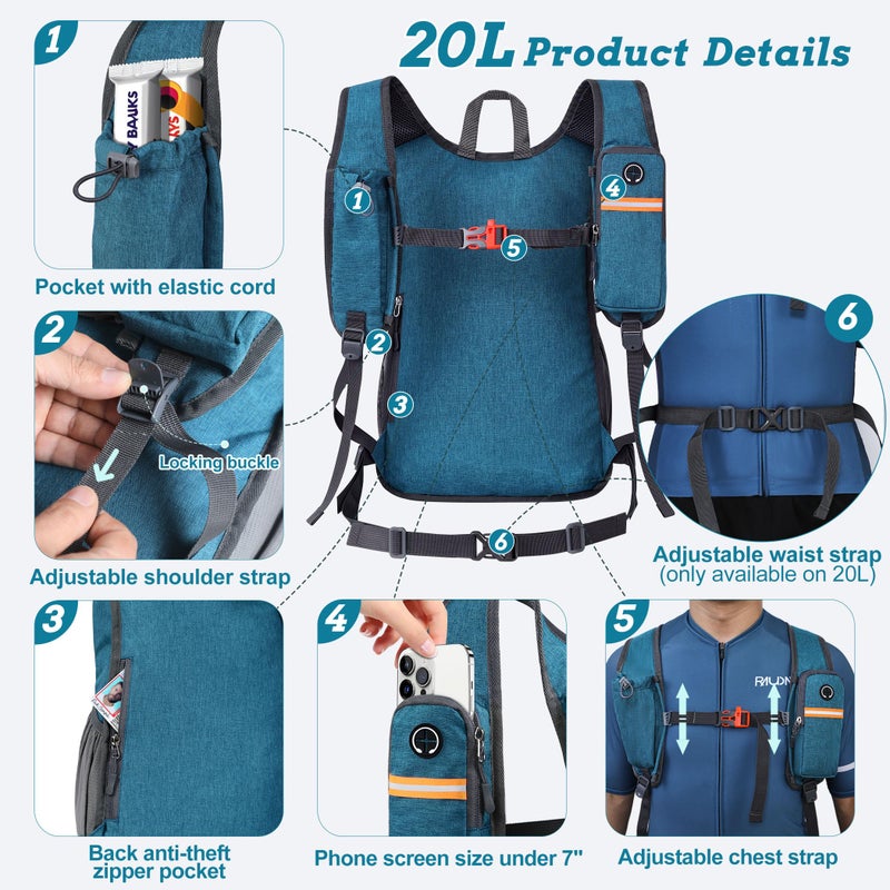 BECOJADDE 20L Small Hiking Backpack for Men Women Foldable Packable Back Pack Ultralight Hiking Daypack for Travel Camping Outdoor, Turquoise - Image 2