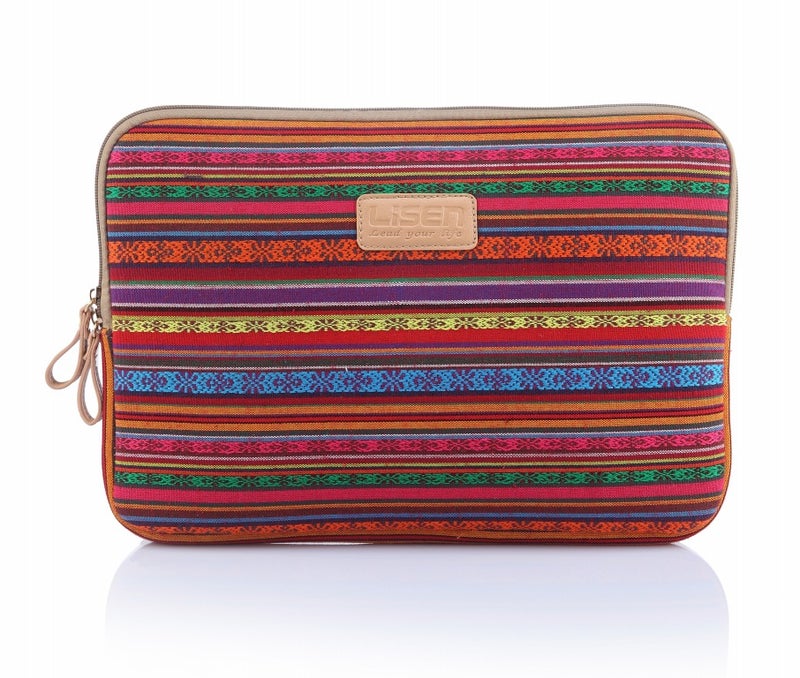 LISEN ethnic style striped notebook liner bag 10/11/13/14/15.6 inch computer bag tablet bag Red with Phnom Penh
