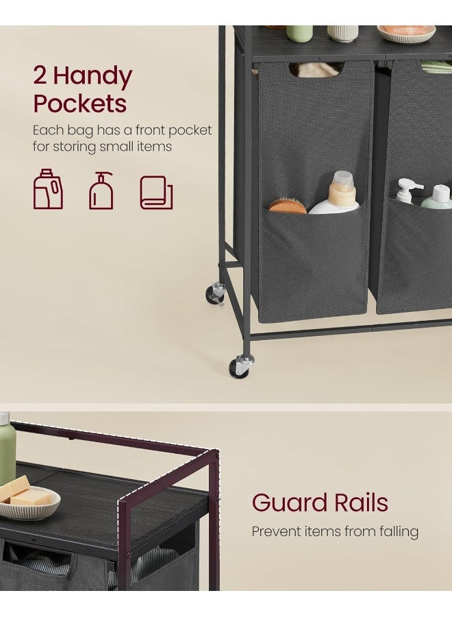 VASAGLE Laundry Sorter, 29 Gal. (110 L) Laundry Hamper Basket with 2 Compartments, Rolling Cart with Wheels, Shelf, Removable Bags, Pockets, Grey - Image 4