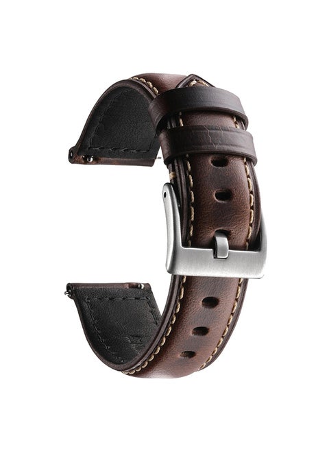 Leather Watch Bands For Samsung Galaxy Watch 7 6 5 4 FE 40mm 44mm 45mm/Galaxy Watch 6 4 Classic 43mm 47mm 42mm 46mm, 20mm Wristband - Dark Brown