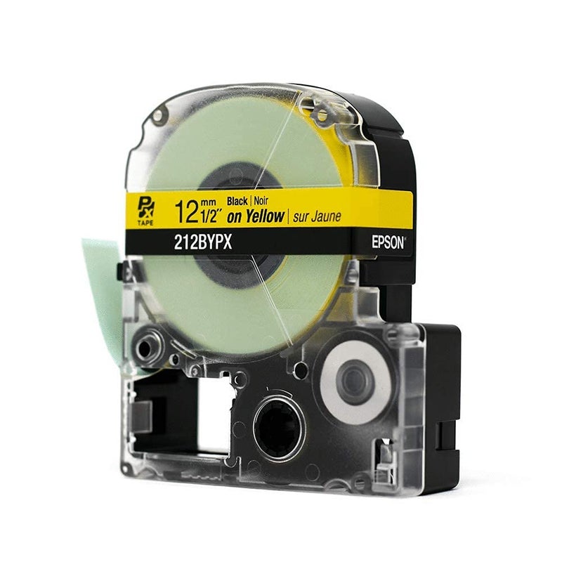 LABELWORKS Epson 212BYPX Genuine PET (Polyester) Tape Cartridge - Black on Yellow Industrial Label Maker Tape - 1/2" (12MM) Wide, 30 ft - Image 3