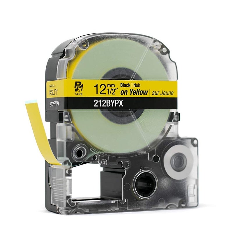 LABELWORKS Epson 212BYPX Genuine PET (Polyester) Tape Cartridge - Black on Yellow Industrial Label Maker Tape - 1/2" (12MM) Wide, 30 ft - Image 4