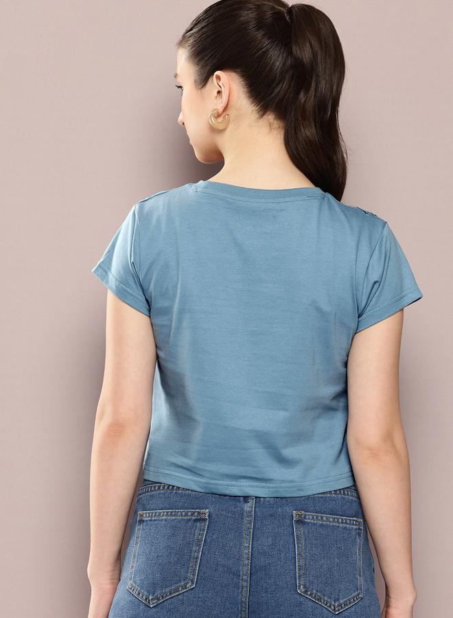 Dillinger Women Embroidery Crew Neck Crop T-Shirt - Image 4