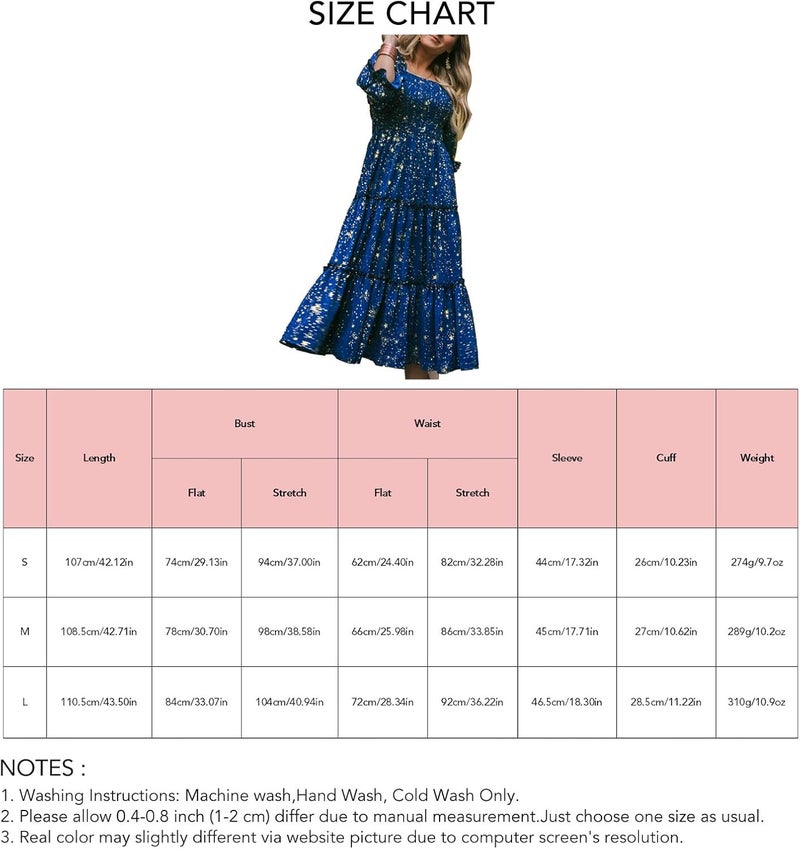 klarako Women Floral Print Long Dress Square Neck Half Sleeve Smocked Midi Dress Casual Pleated Loose Swing Beach Party Dress(XL-FQOM002) - Image 5
