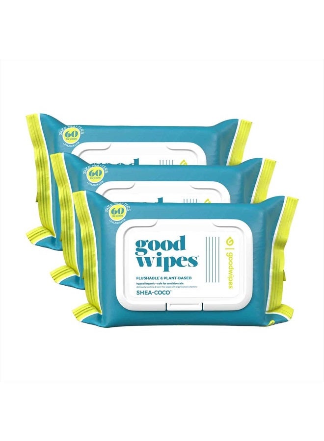 goodwipes Goodwipes Flushable & Plant-Based Wipes with Botanicals | Dispenser for At-Home Use | Shea-Coco with Aloe Septic and Sewer Safe | 180 count (3 packs) - Biggest Adult Wipes - Image 1