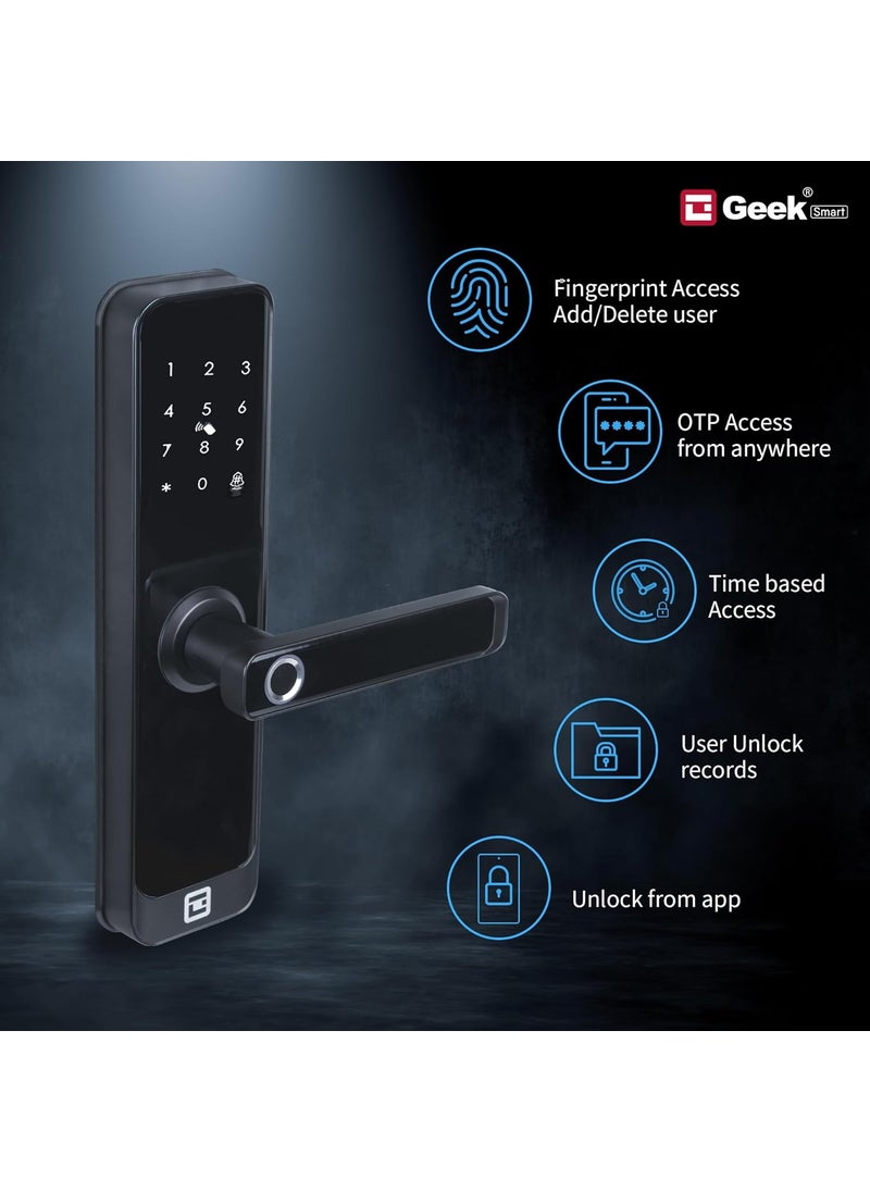 Geek - Geek Smart Lock A270 Smart Digital Door Lock with WiFi connectivity5in1 Remote Unlocking Using Mobile App Biometric Fingerprint Access RFID Card Passcode OTP Black - Image 1