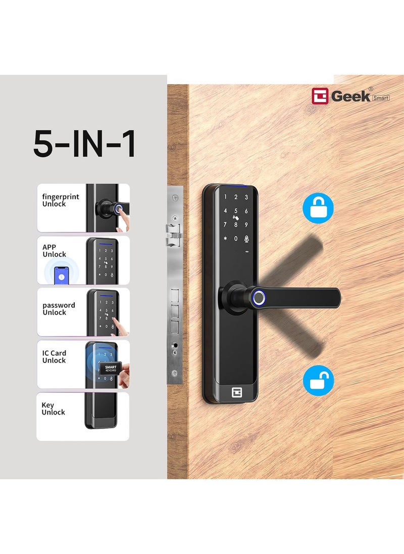 Geek - Geek Smart Lock A270 Smart Digital Door Lock with WiFi connectivity5in1 Remote Unlocking Using Mobile App Biometric Fingerprint Access RFID Card Passcode OTP Black - Image 1
