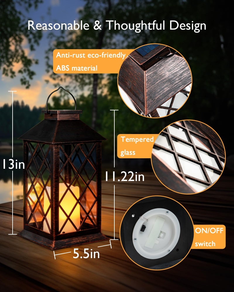 Homemory Solar Lanterns Outdoor Waterproof Hanging with Flickering Flameless Candles, 2 Pack 13'' Garden Outdoor Lantern Decorative for Patio Front Porch Backyard Balcony Cabin Outside(Antique Copper) - Image 5
