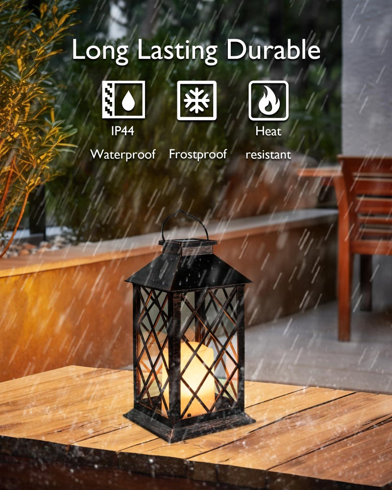 Homemory Solar Lanterns Outdoor Waterproof Hanging with Flickering Flameless Candles, 2 Pack 13'' Garden Outdoor Lantern Decorative for Patio Front Porch Backyard Balcony Cabin Outside(Antique Copper) - Image 3