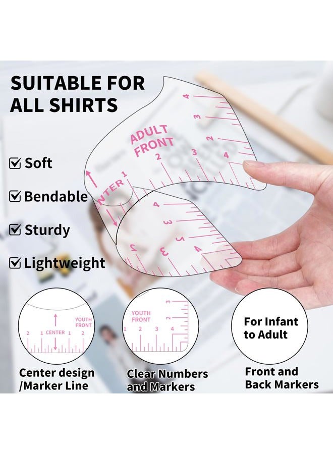 tietoc 9pcs Tshirt Ruler Guide for Vinyl Alignment, T Shirt Rulers to Center Designs, PVC Measurement Template, Sewing Supplies Accessories Tools for Cricut Heat Press & HTVRONT HTV Transfer Vinyl (Pink) - Image 2