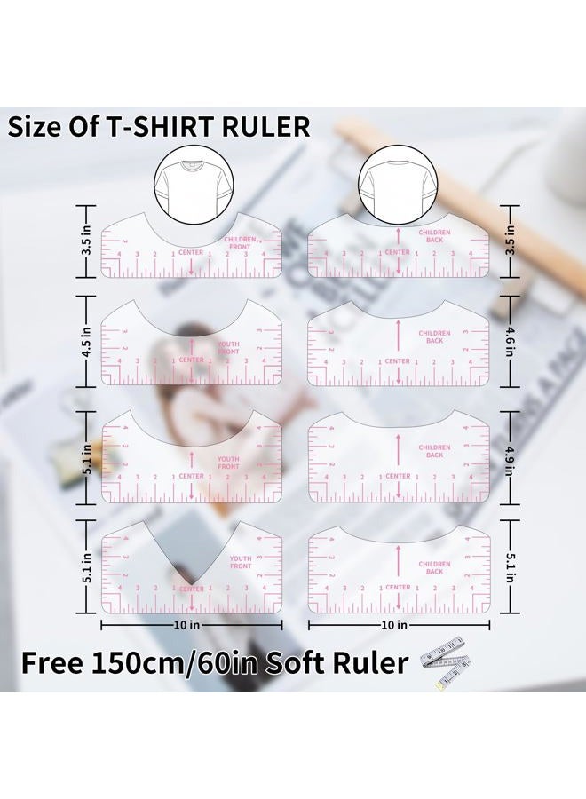 tietoc 9pcs Tshirt Ruler Guide for Vinyl Alignment, T Shirt Rulers to Center Designs, PVC Measurement Template, Sewing Supplies Accessories Tools for Cricut Heat Press & HTVRONT HTV Transfer Vinyl (Pink) - Image 4