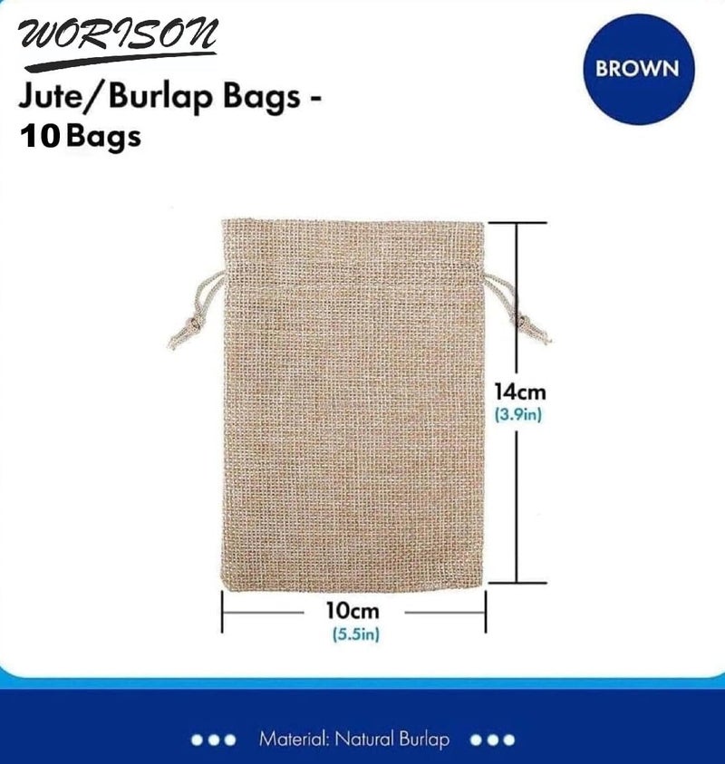 Worison Jute Burlap Gift Bags – 10x14cms Drawstring Pouches for Wedding Favors, Jewelry, Candy & Party Gifts, Eco Friendly Rustic Packaging for Special Occasions (Pack of 10) - Image 2