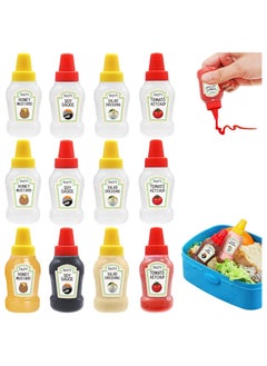FUFU 12 pcs Mini Ketchup Bottles,25ml Condiment Squeeze Bottle,Plastic Portable Containers Bottle for Adults,Office,Lunchbox,Picnic,Oil,Soy Sauce,Honey,Salad Dressing