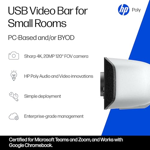 Poly Studio V12 USB Video Bar for Small Rooms 4K 20MP Camera AIEnhanced Audio Noise Cancellation Poly Lens Management Microsoft Teams Zoom Google Meet Compatible Thoughtfully Made - Image 3